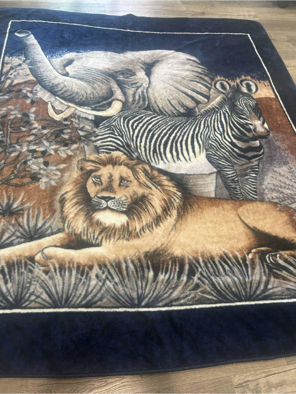 VTG San Marcos Wildlife Print Plush Throw Blanket - Navy, Brown, Gray